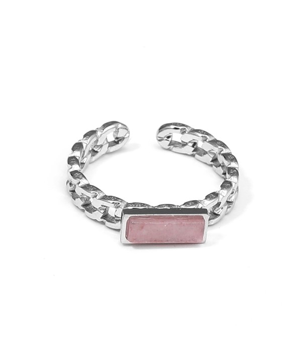 Anillo plateado tipo cadena con piedra rectangular