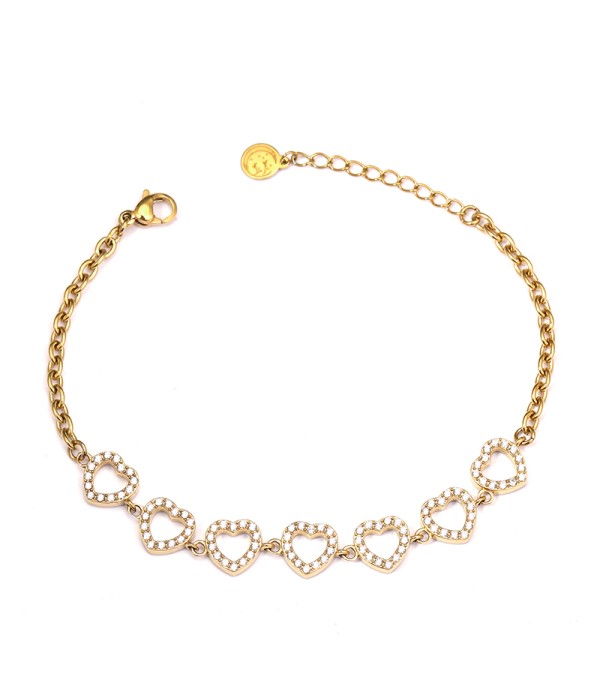 Pulsera dorada con corazones de circonitas