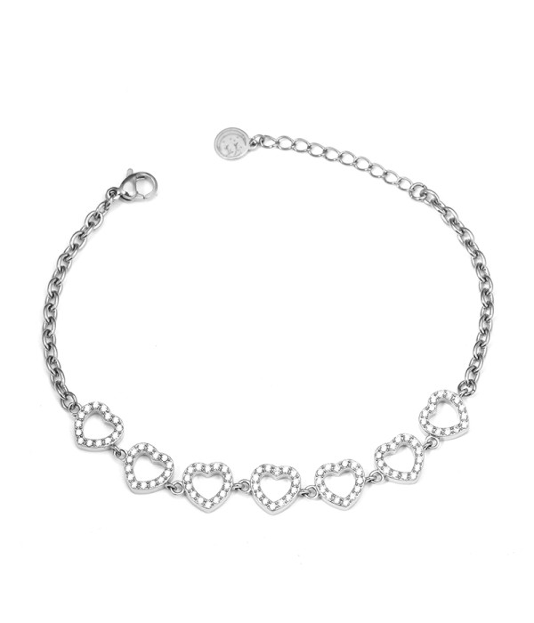 Pulsera plateada con corazones de circonitas