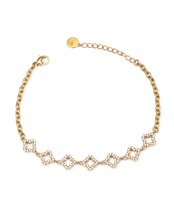 Pulsera dorada con flores geométricas y circonitas