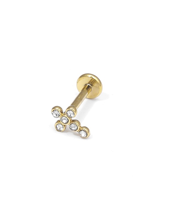 Piercing de oreja en cruz con circonitas