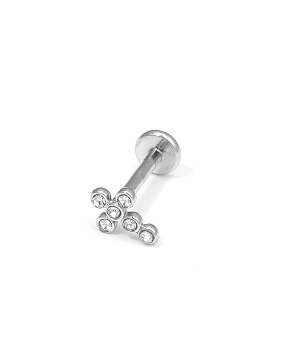 Piercing de oreja en cruz con circonitas