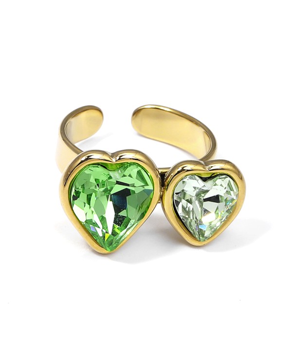 Anillo ajustable con doble corazón de cristal facetado