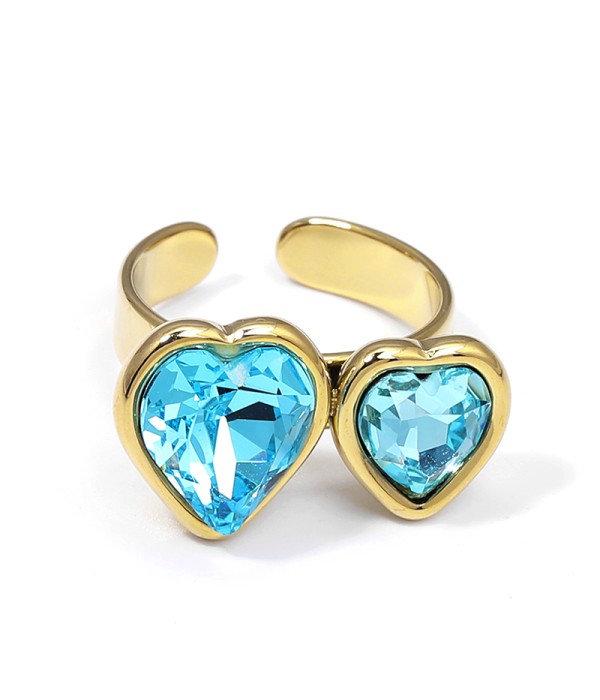 Anillo ajustable con doble corazón de cristal facetado