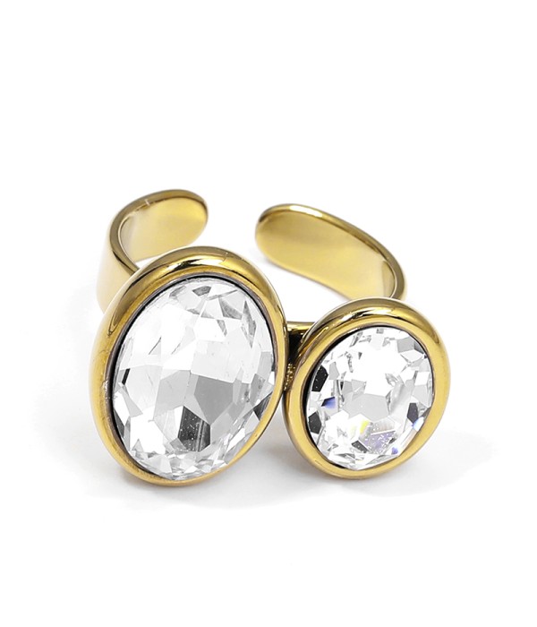 Anillo ajustable con doble óvalo de cristal facetado