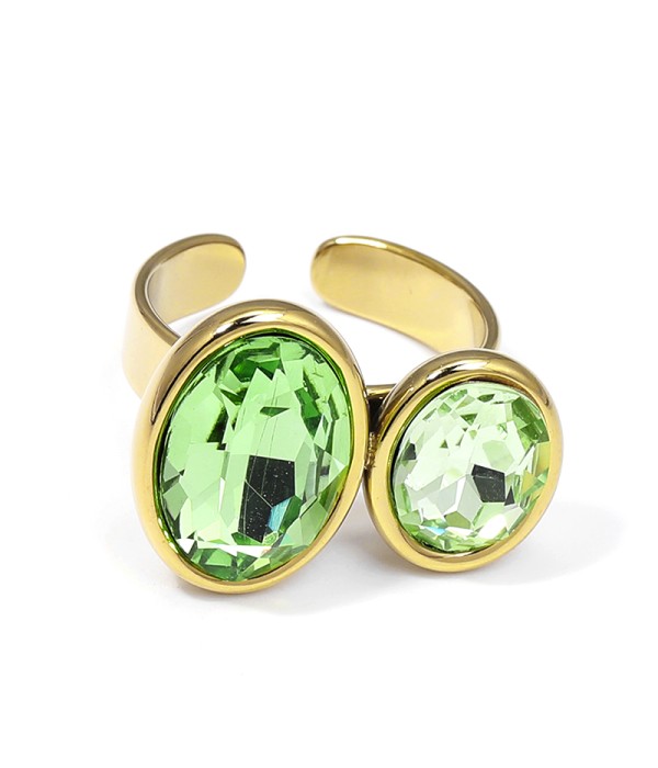 Anillo ajustable con doble óvalo de cristal facetado