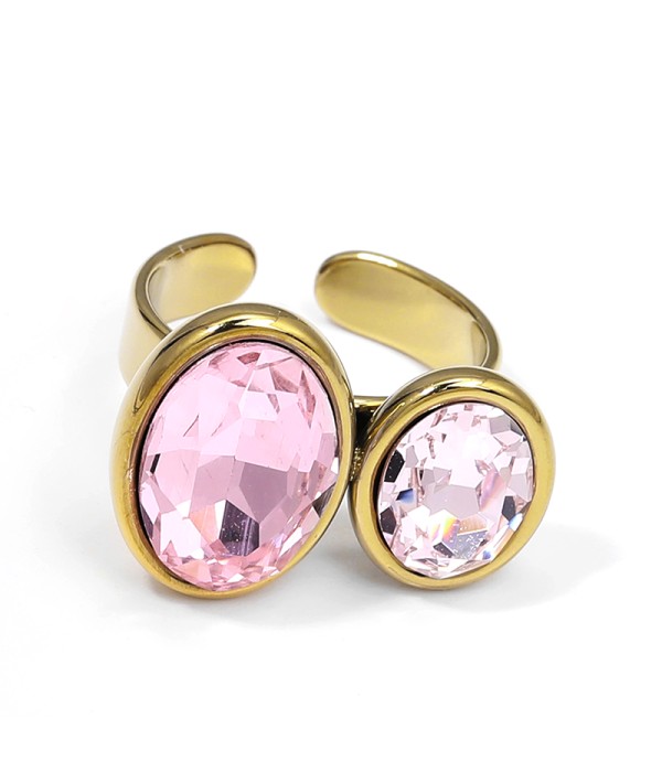 Anillo ajustable con doble óvalo de cristal facetado