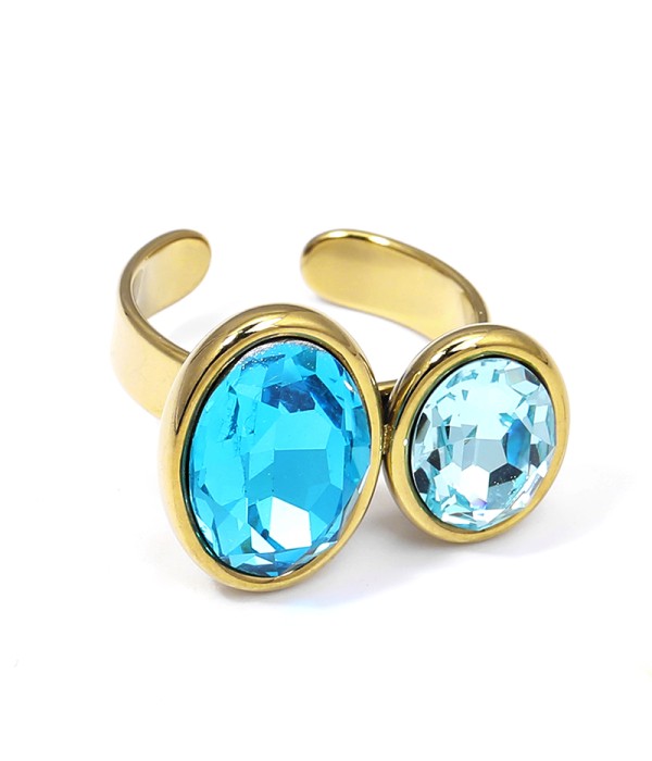 Anillo ajustable con doble óvalo de cristal facetado