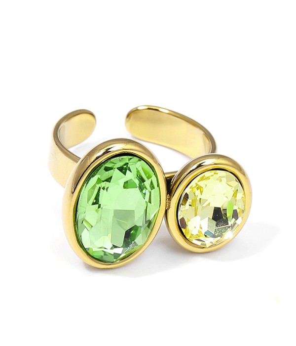 Anillo ajustable con doble óvalo de cristal facetado bicolor