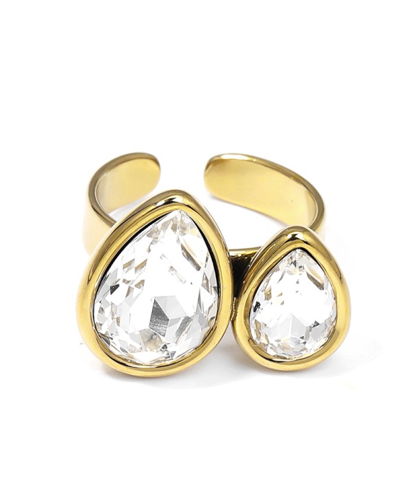 Anillo ajustable con doble gotas de cristal facetado