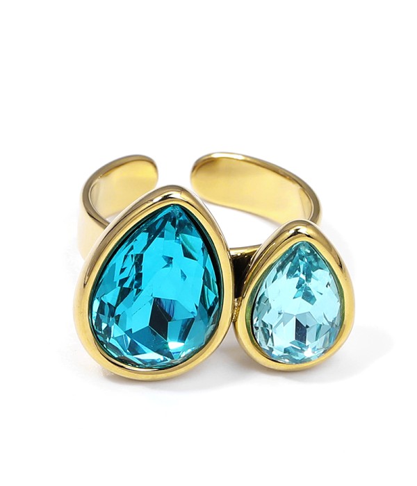 Anillo ajustable con doble gotas de cristal facetado