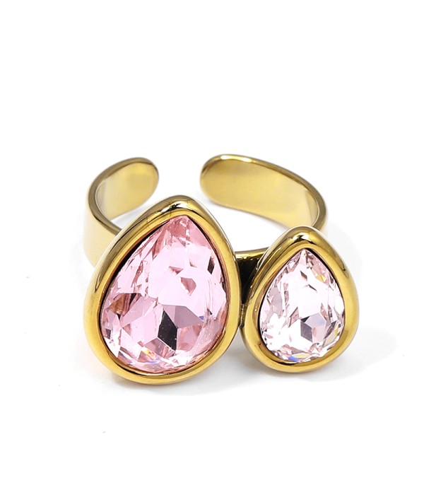 Anillo ajustable con doble gotas de cristal facetado 2
