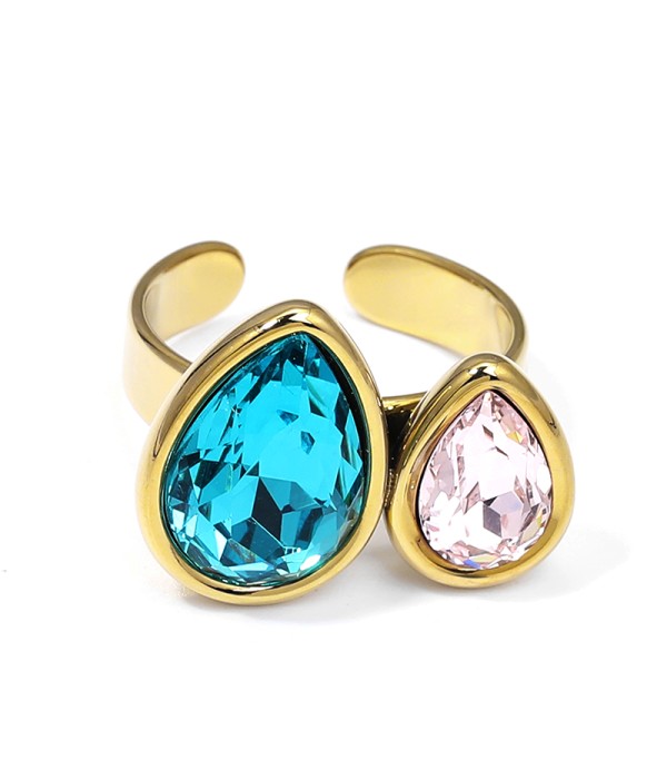 Anillo ajustable con doble gotas de cristal facetado bicolor