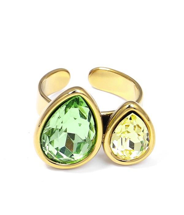 Anillo ajustable con doble gotas de cristal facetado bicolor