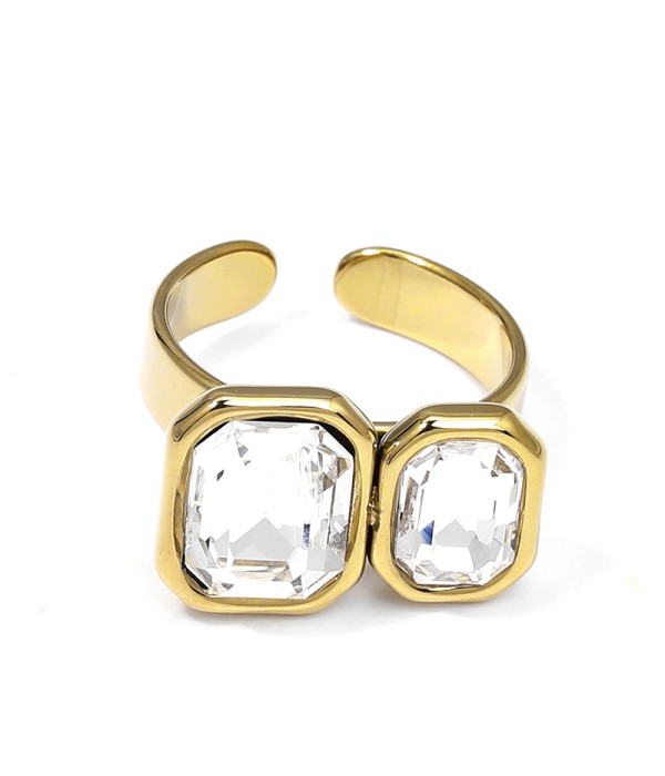 Anillo ajustable con doble cuadrados de cristal facetado