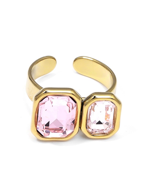 Anillo ajustable con doble cuadrados de cristal facetado 2