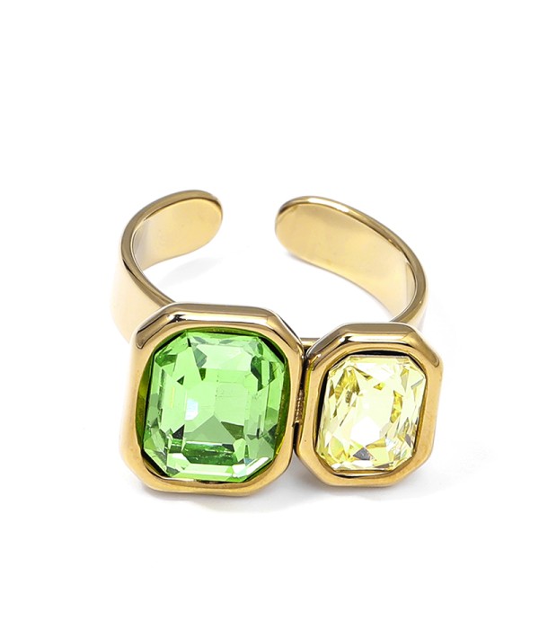 Anillo ajustable con doble cuadrados de cristal facetado bicolor