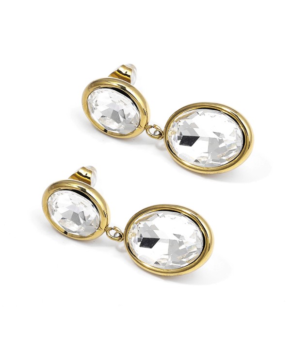 Pendientes colgantes de óvalo con cristal facetado