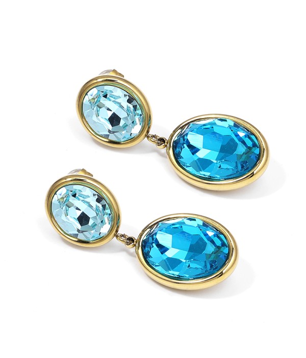 Pendientes colgantes de óvalo con cristal facetado