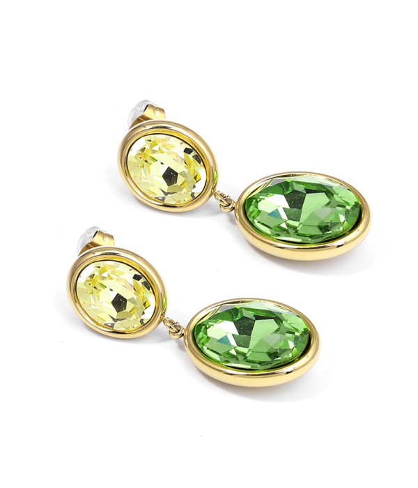 Pendientes colgantes de óvalo con cristal facetado bicolor