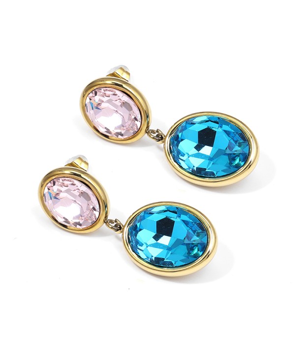 Pendientes colgantes de óvalo con cristal facetado bicolor