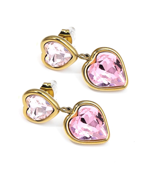 Pendientes colgantes de corazones con cristal facetado 2
