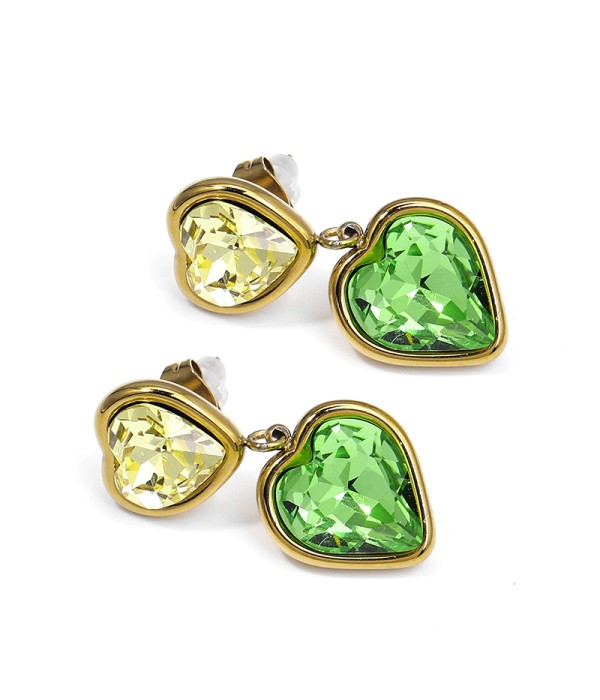 Pendientes colgantes de corazones con cristal facetado bicolor
