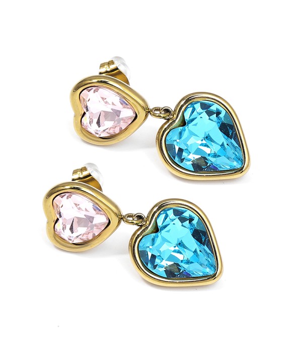 Pendientes colgantes de corazones con cristal facetado bicolor