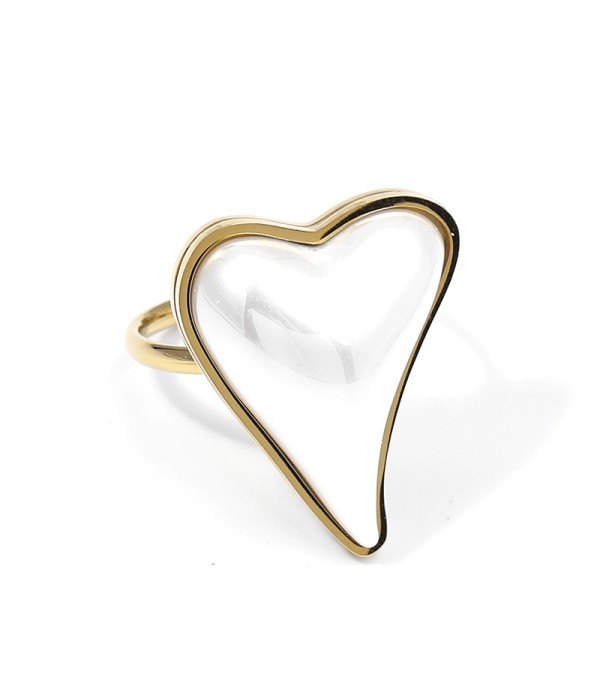 Anillo dorado de corazón grande con perla