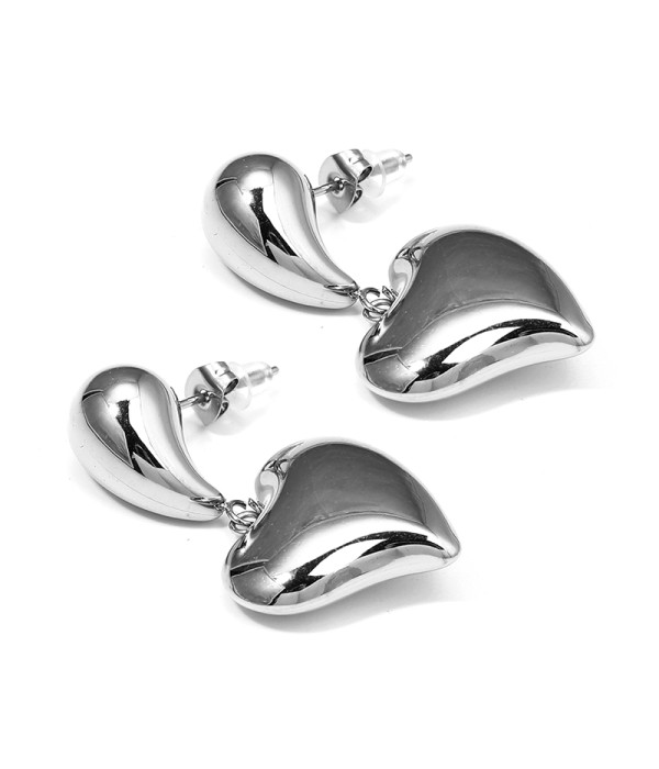 Pendientes colgantes plateados con diseño de corazón...
